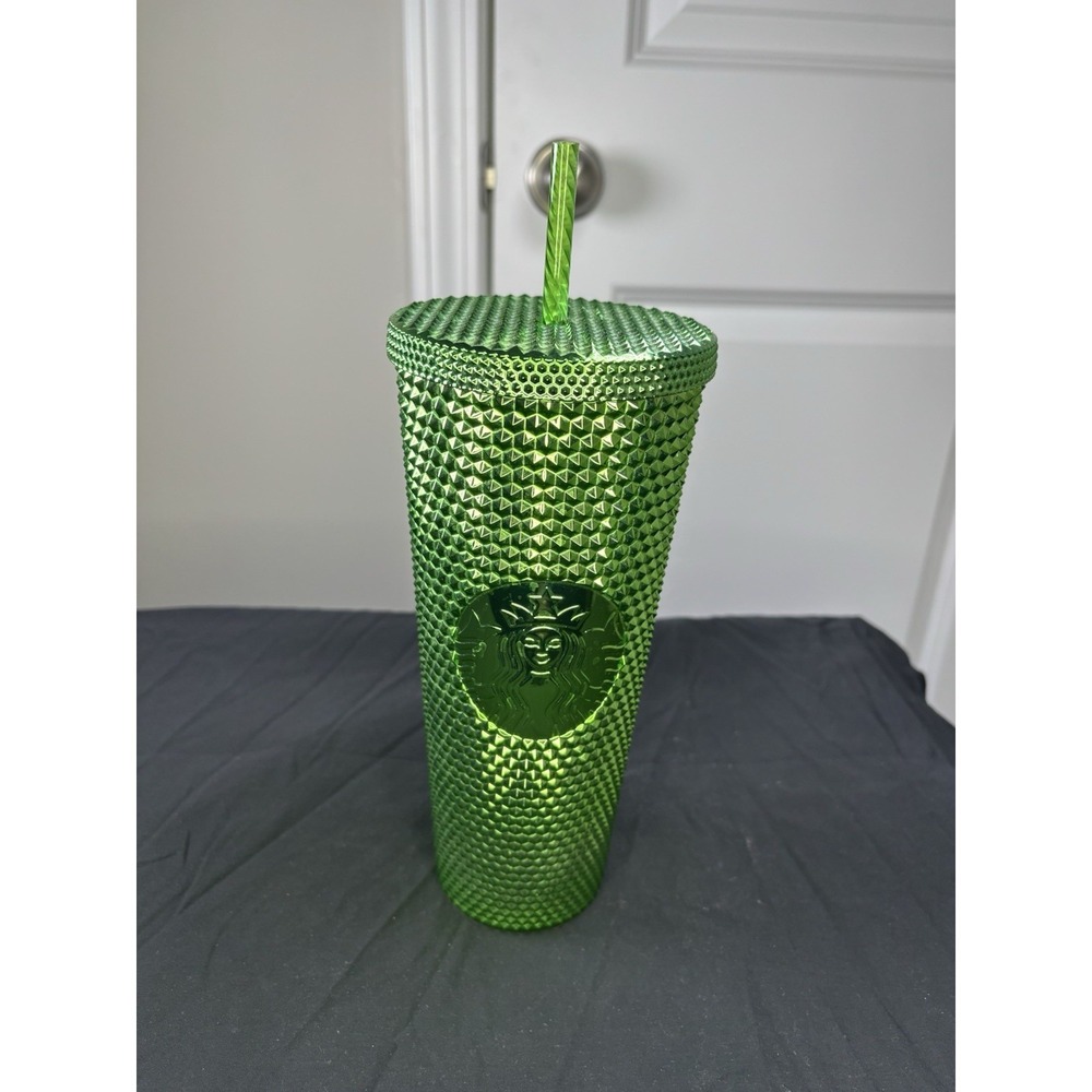 Starbucks 2023 Green Chrome Studded Venti Cold Cup Tumbler NWT